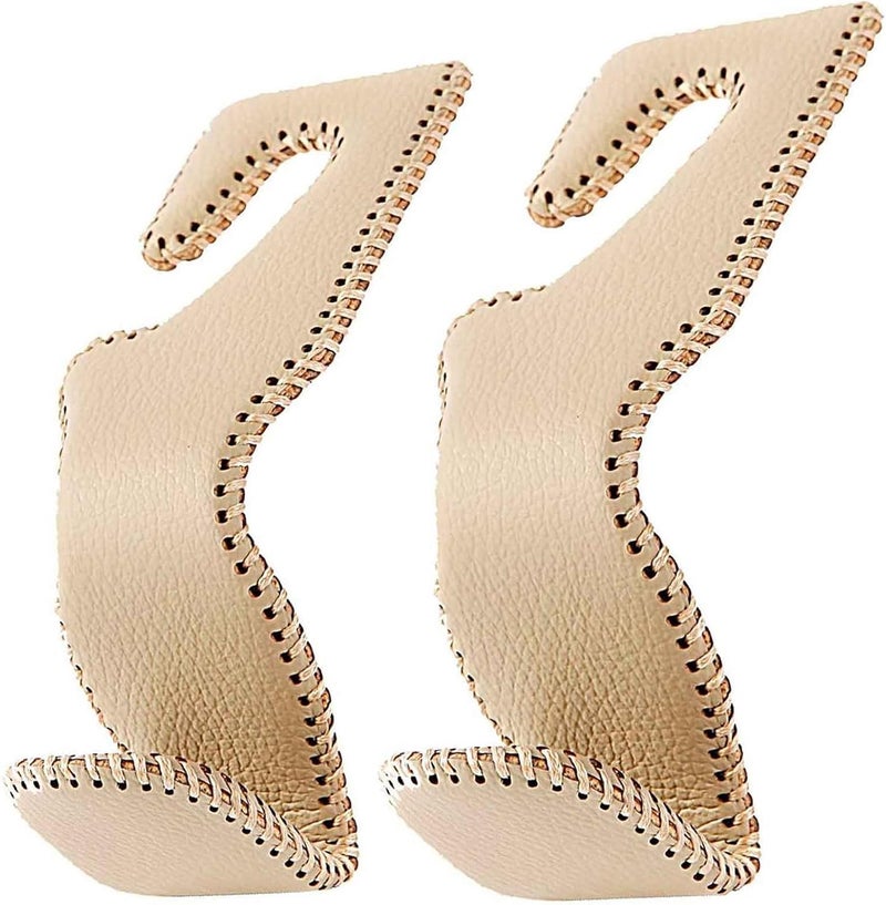 TRHDFW Beige Leather Headrest Hooks for Purses and Bags - Pack of 2 - Image 1