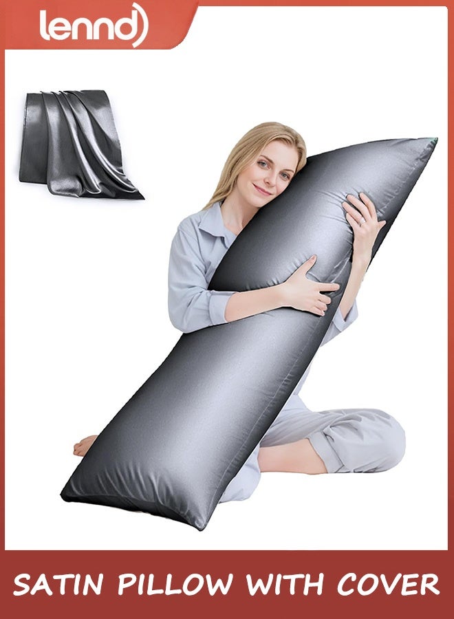LENND Adult Cooling Long Bed Pillow with Satin Cover, Breathable Full Body Pillow with Removable Cover, Suitable for Side Sleepers - Image 1