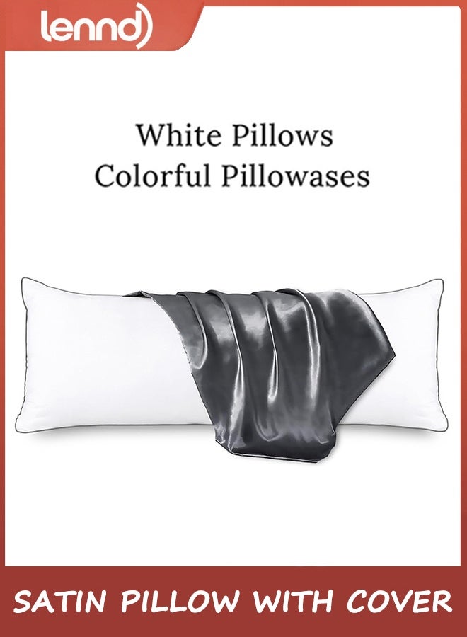 LENND Adult Cooling Long Bed Pillow with Satin Cover, Breathable Full Body Pillow with Removable Cover, Suitable for Side Sleepers - Image 2