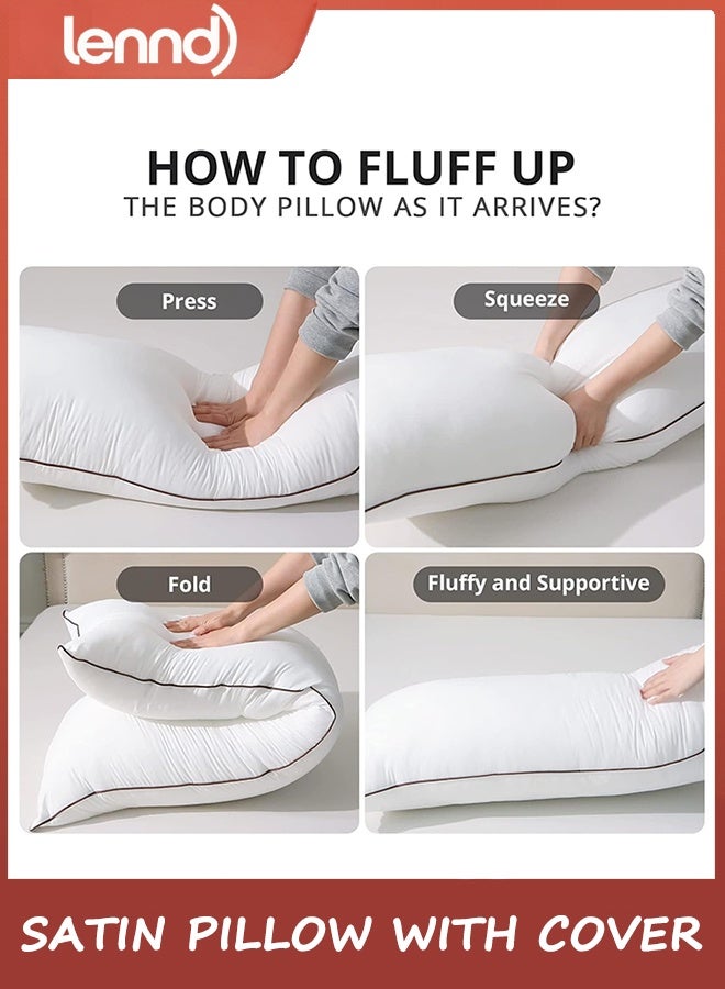 LENND Adult Cooling Long Bed Pillow with Satin Cover, Breathable Full Body Pillow with Removable Cover, Suitable for Side Sleepers - Image 5