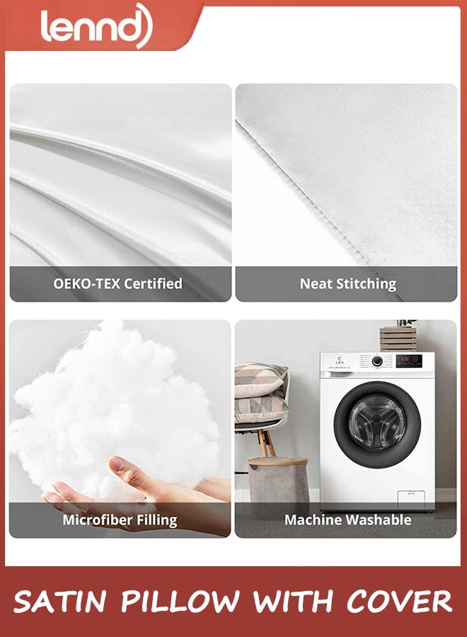 LENND Adult Cooling Long Bed Pillow with Satin Cover, Breathable Full Body Pillow with Removable Cover, Suitable for Side Sleepers - Image 4