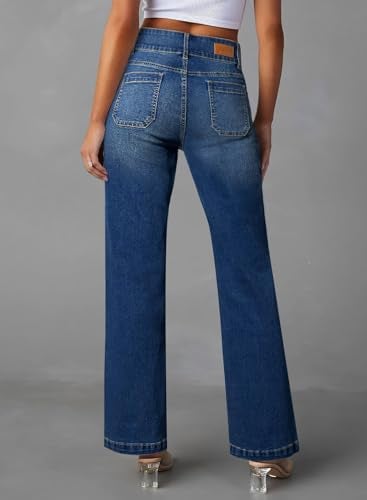 Sidefeel Women's Jeans Wide Leg High Waisted Straight Leg Fall Outfit Stretchy Denim Pants Blue Size 16 - Image 2
