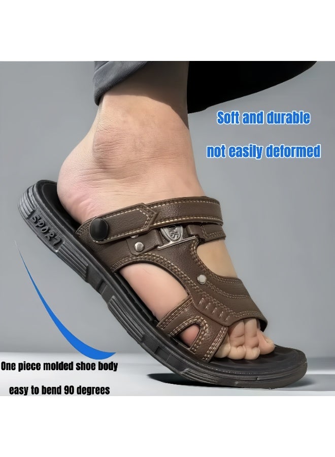 الرجال عادية مفتوحة تو صندل المياه تنفس عدم الانزلاق صنادل شاطئ أحذية رياضية بركة الشريحة قابل للتعديل حذاء مسطح مع حزام الظهر - Image 3