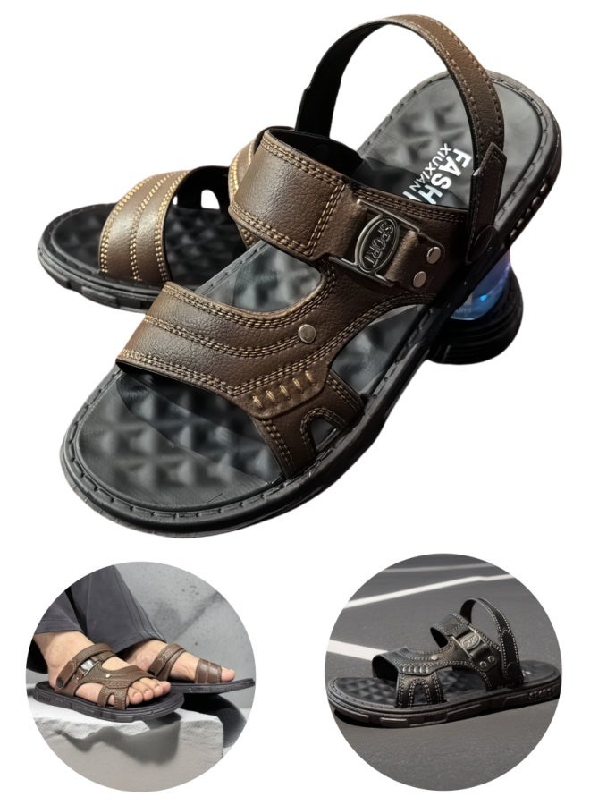 الرجال عادية مفتوحة تو صندل المياه تنفس عدم الانزلاق صنادل شاطئ أحذية رياضية بركة الشريحة قابل للتعديل حذاء مسطح مع حزام الظهر - Image 1