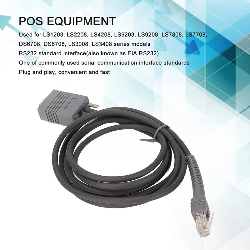 كابل سيريال RS232 لماسحات الباركود Symbol LS1203، LS2208، LS4208، كابل سيريال RJ45 بغلاف PVC، كابل بطول 2 متر قابل للتوصيل المباشر (Plug and Play) لأجهزة نقاط البيع (POS) ووفقًا لمعيار RS232. - Image 4