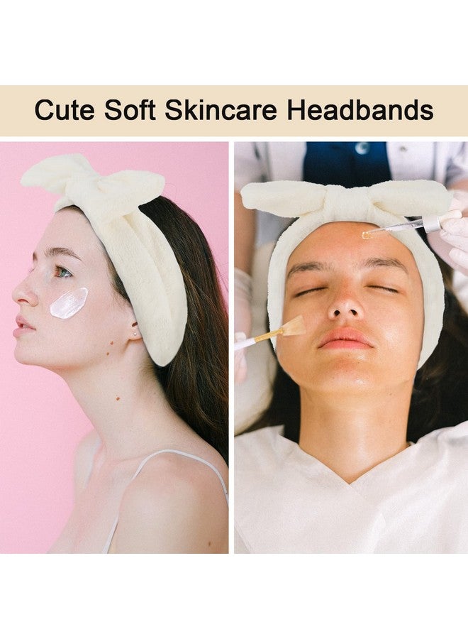 Ondder Spa Headband For Washing Face 8 Pack Beige Skincare Headbands For Women Girls Terry Cloth Cute Bow Head Bands - Image 3