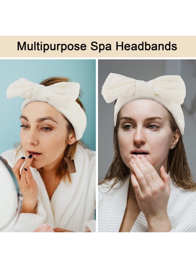 Ondder Spa Headband For Washing Face 8 Pack Beige Skincare Headbands For Women Girls Terry Cloth Cute Bow Head Bands - Image 4
