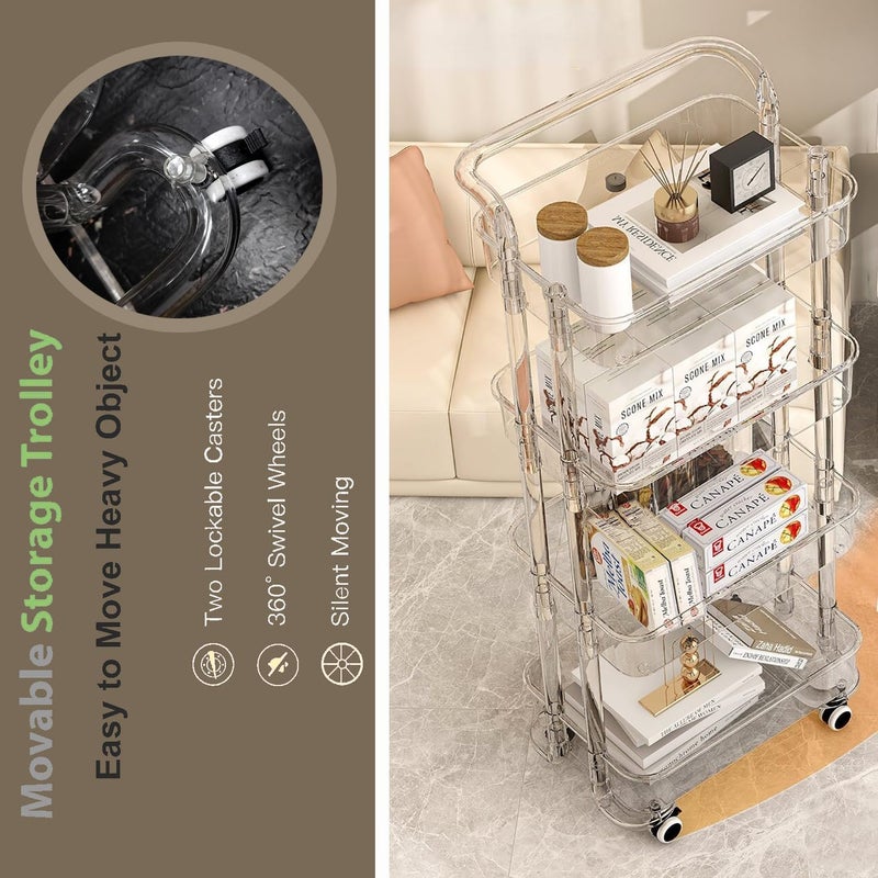 CONSILA Transparent 4 Layer Trolley Acrylic Trolley Organizer Modern Trolley Racks Bathroom Stand Rack Vegetable Rack Fruit Storage Rack Multipurpose Acrylic Space Saver Storage Trolley - Image 2