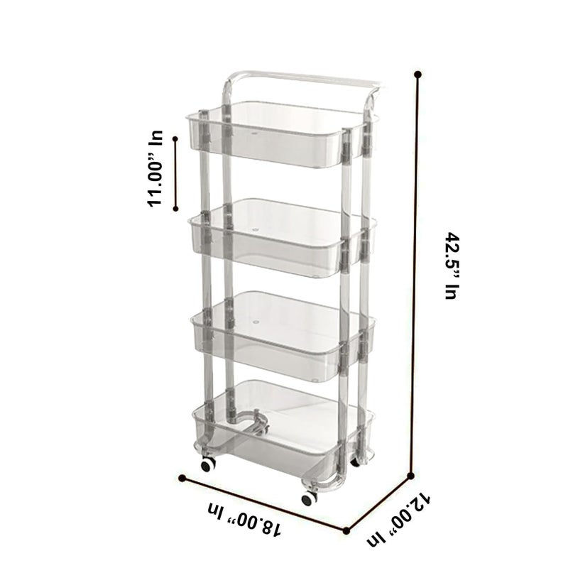 CONSILA Transparent 4 Layer Trolley Acrylic Trolley Organizer Modern Trolley Racks Bathroom Stand Rack Vegetable Rack Fruit Storage Rack Multipurpose Acrylic Space Saver Storage Trolley - Image 4