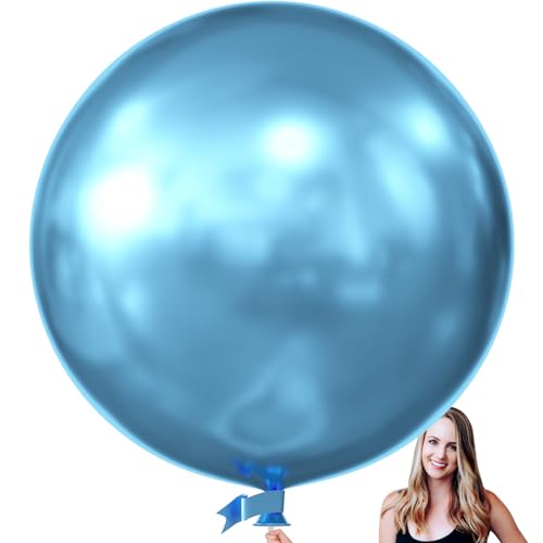 KALOR 36 Inch Giant Metallic Blue Balloons 6 Pack Large Round Blue Latex Balloons for Anniversary Birthday Christmas Wedding Baby Shower Party Decorations - Image 1