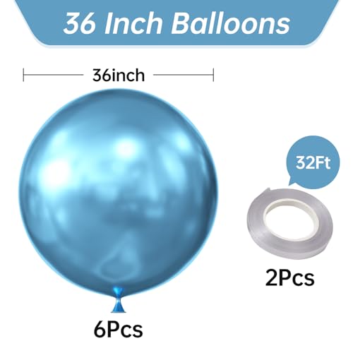 KALOR 36 Inch Giant Metallic Blue Balloons 6 Pack Large Round Blue Latex Balloons for Anniversary Birthday Christmas Wedding Baby Shower Party Decorations - Image 5