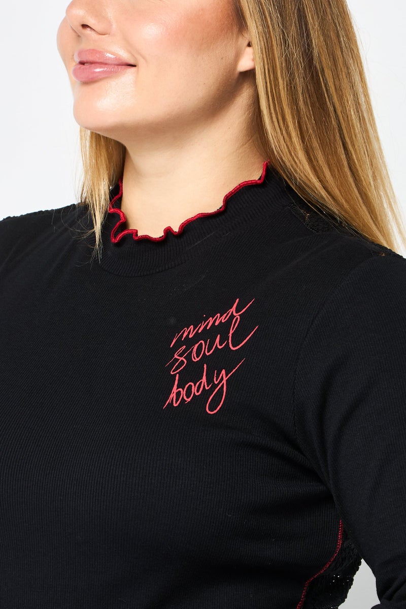 DESIGUAL Women  Mock Neck Long Sleeve Graphic Print Top, Black - Image 3