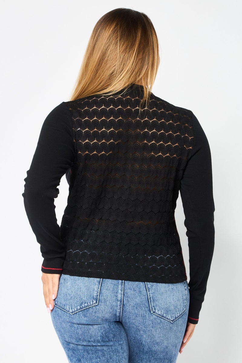 DESIGUAL Women  Mock Neck Long Sleeve Graphic Print Top, Black - Image 4