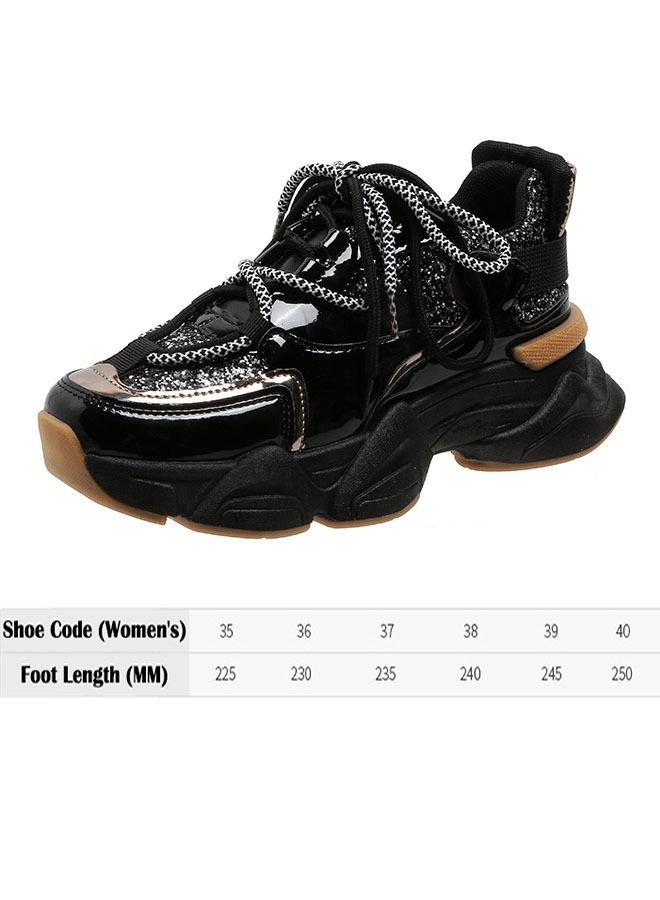 ZCM-HAPPY Women's Fashion Platform Casual Top Sneakers Retro Sneakers Black - Image 3