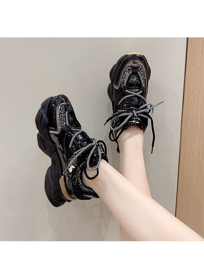 ZCM-HAPPY Women's Fashion Platform Casual Top Sneakers Retro Sneakers Black - Image 5