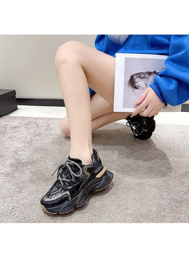 ZCM-HAPPY Women's Fashion Platform Casual Top Sneakers Retro Sneakers Black - Image 4