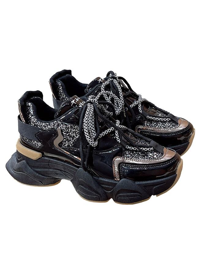 ZCM-HAPPY Women's Fashion Platform Casual Top Sneakers Retro Sneakers Black - Image 1