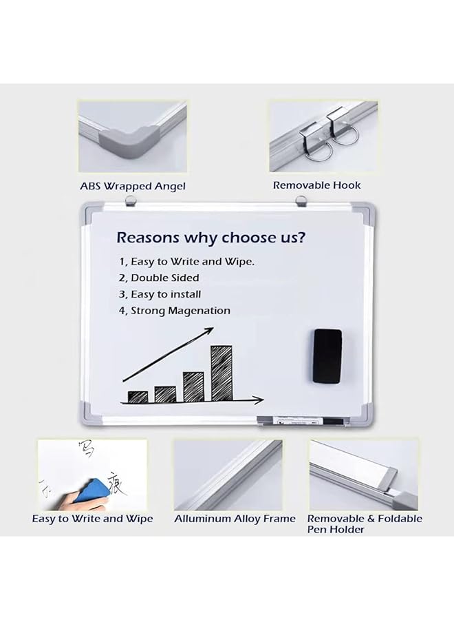 erorex Magnetic Double Sided White Board Chalkboard Blackboard Dry Wipe Message Bulletin Board With 1 Eraser 3 Markers 4 Magnetics And 1 Accessory Tray For Home Office School 60 * 45Cm Al Frame  - Image 4