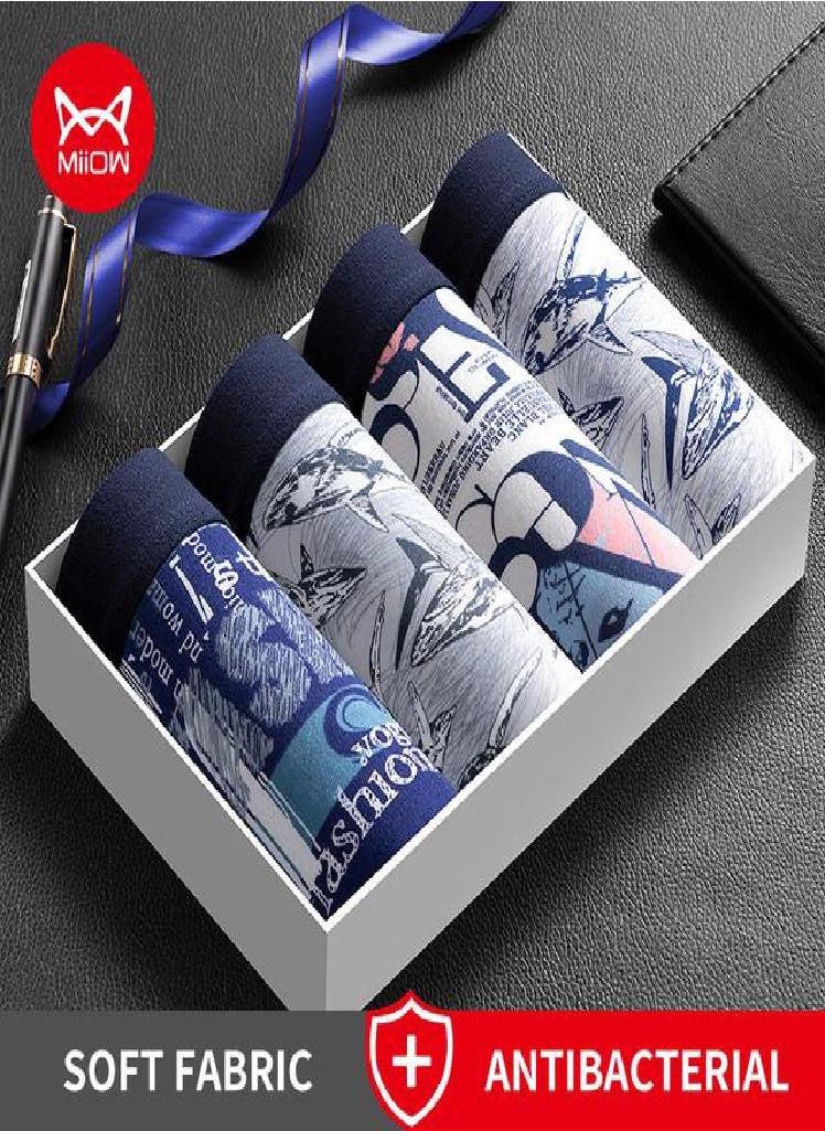 MIIOW - 4Pcs Man Underwear Boxers Men's Panties Breathable Polyester Innerwear  Men Underpants Boxershorts Antibacterial - Image 1