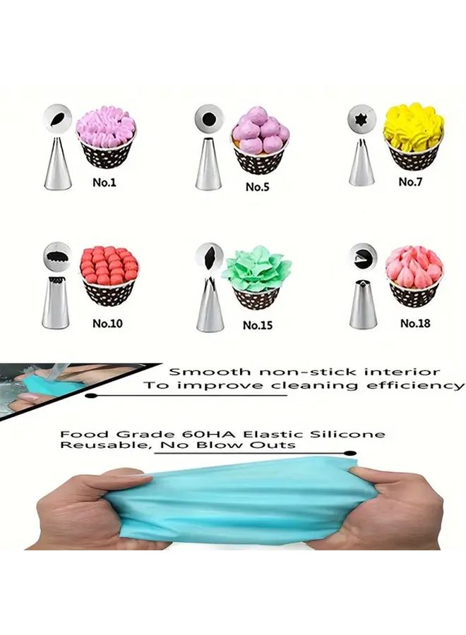 مجموعة فوهات الأنابيب الزرقاء الكريمي مع 8 قطع من أدوات الخبز لتزيين الكيك - Image 2