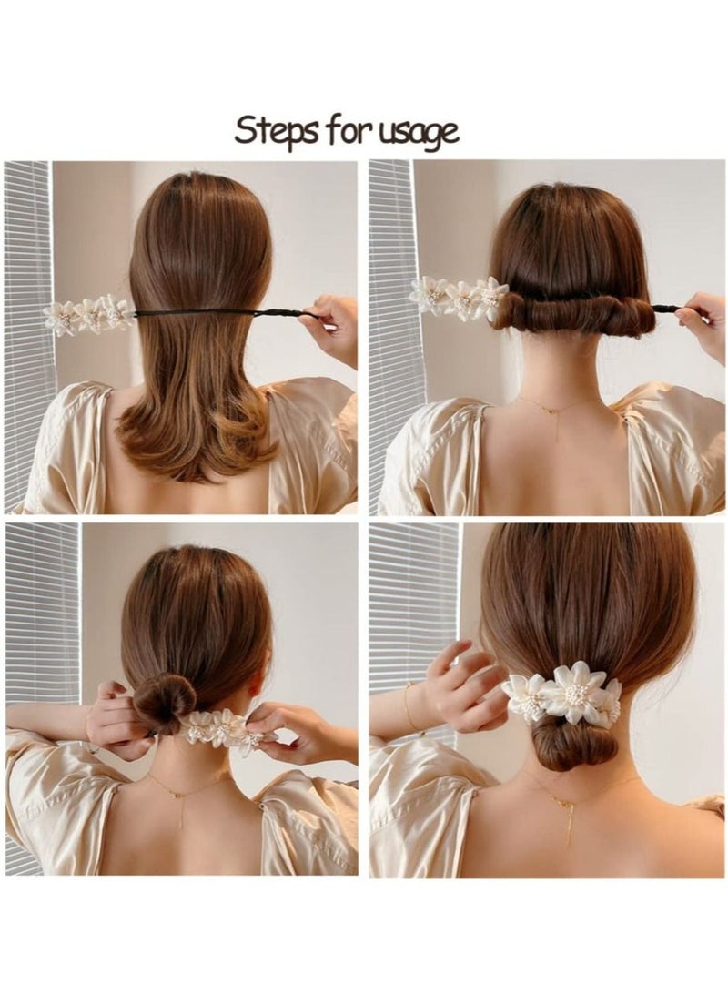 Excefore Hair Bun Maker, 4 Pieces Flowers Deft Bun Maker, Magic Donut Hair Bun Maker, French Hairstyle Twist Bun Hair Accessories for Girls Hair - Image 3