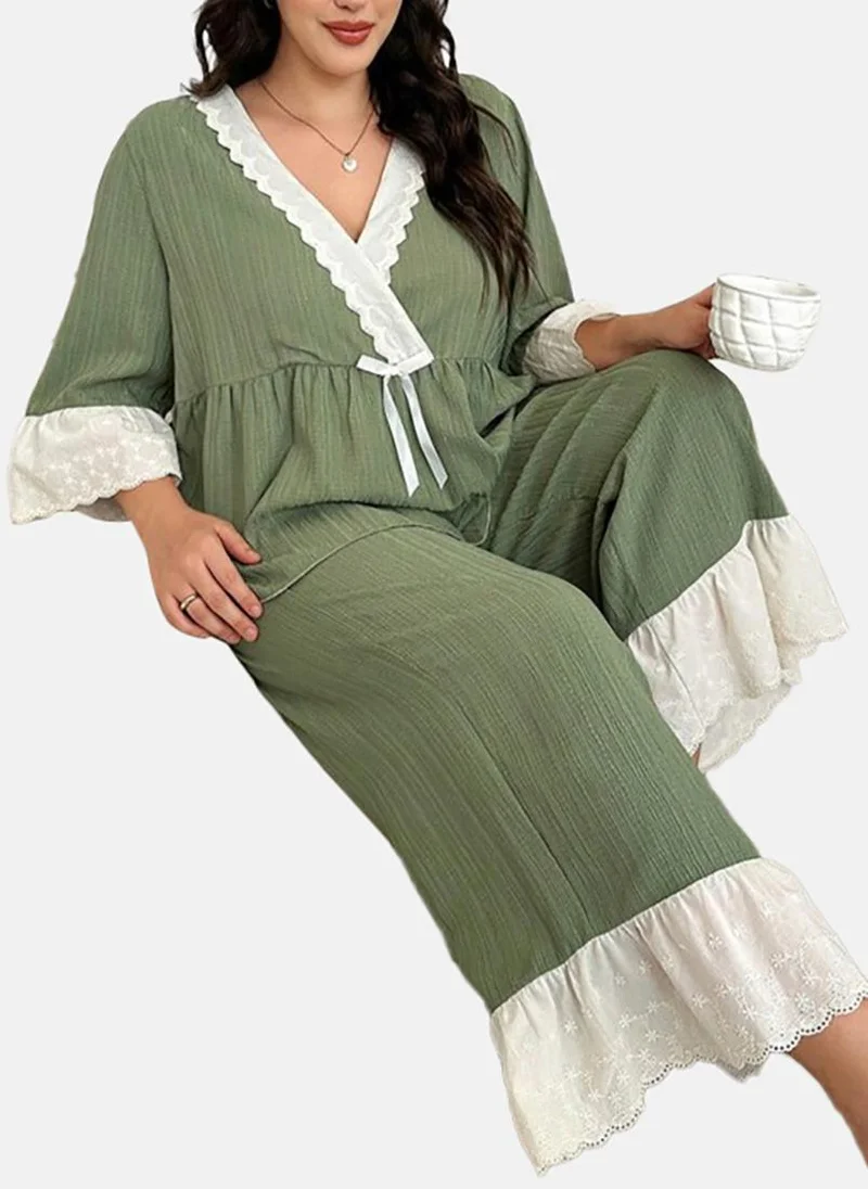 YUNIQEE Olive Solid Pyjamas & Top