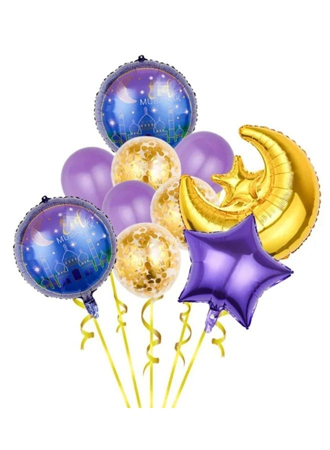 10-Piece Festival Decorative Moon Stars Inflatable Balloon Set Purple