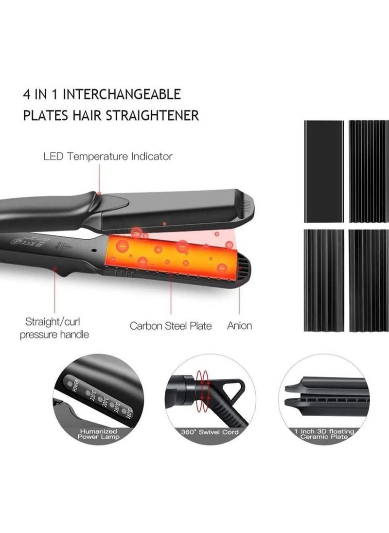 Generic Hair Crimper,4 in 1 Hair Straightener and Curler Hair Crimper,4 Interchangeable Plates for All Hair Type for Women  - Image 4