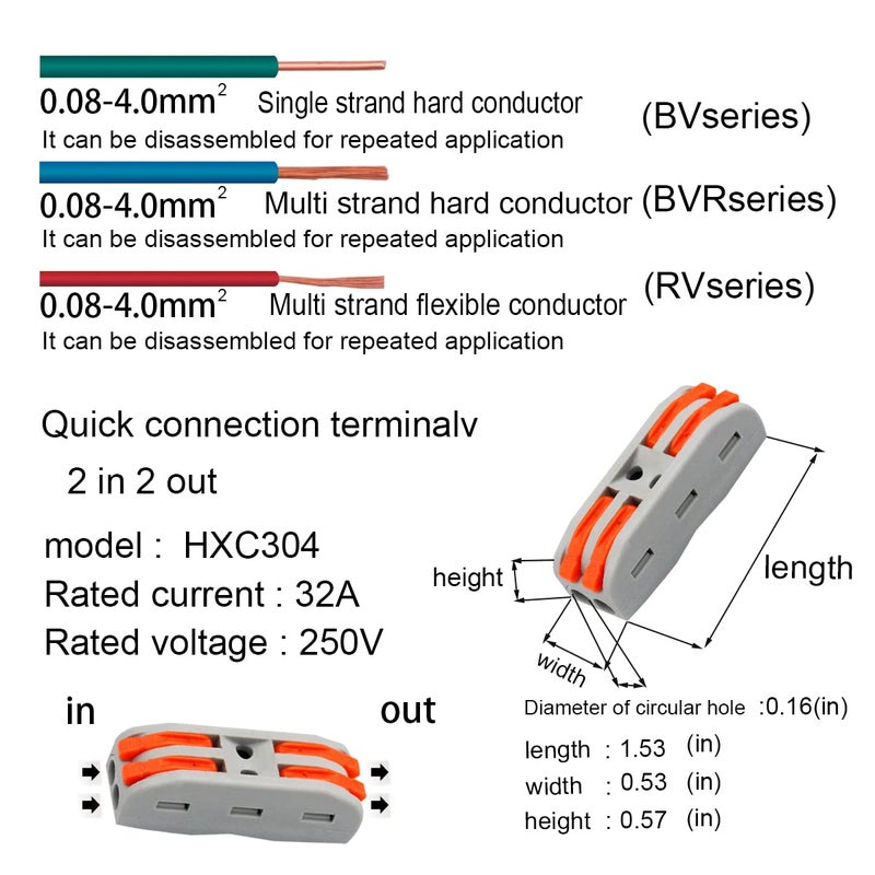 HENGXIA 21Pcs, 2 Conductor Compact Splicing, 2 Circuit Inline Splices, 28-12 AWG, SPL-2 - Image 2