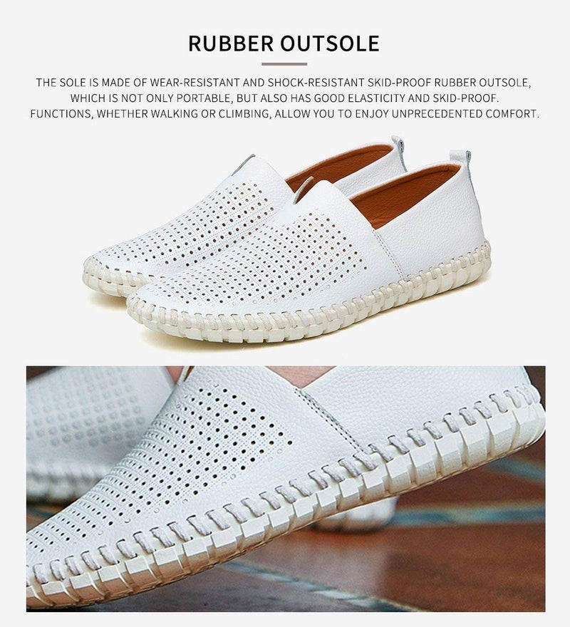 mitvr Men's Genuine Leather Loafer Shoes Slip On Soft Walking Shoes Perforated Driving Shoes,Holing White,40EU=8 M US - Image 5