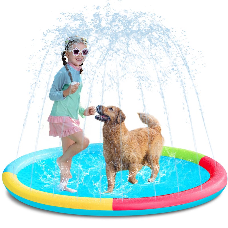 SLOOSH 60 NonSlip Splash Pad Sprinkler Outdoor Water Play Toys Backyard Fountain Mat for Toddlers Kids Dogs Thickened Sprinkler Outside Pool Party Durable for Girls Boys Pets 60in Multicolor - Image 2