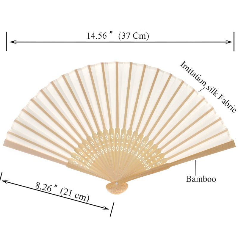 SL crafts 24pcs Imitated Silk Hand Fan Imitated Silk Fabric Bamboo Handheld Folded Fan Bridal Dancing Props Church Wedding Party Favors with Organza Bags (Cream) - Image 2