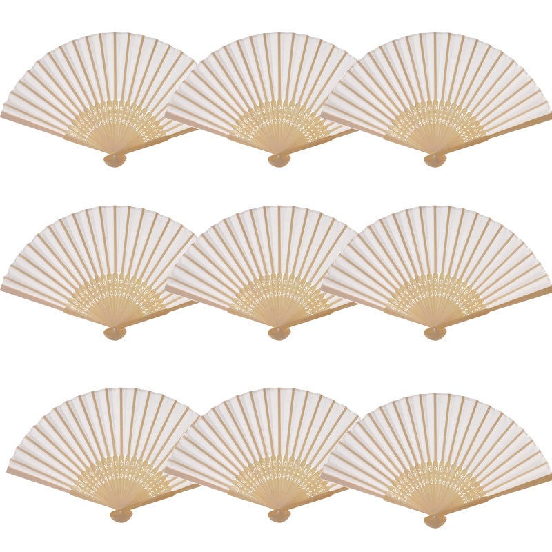 SL crafts 24pcs Imitated Silk Hand Fan Imitated Silk Fabric Bamboo Handheld Folded Fan Bridal Dancing Props Church Wedding Party Favors with Organza Bags (Cream) - Image 4