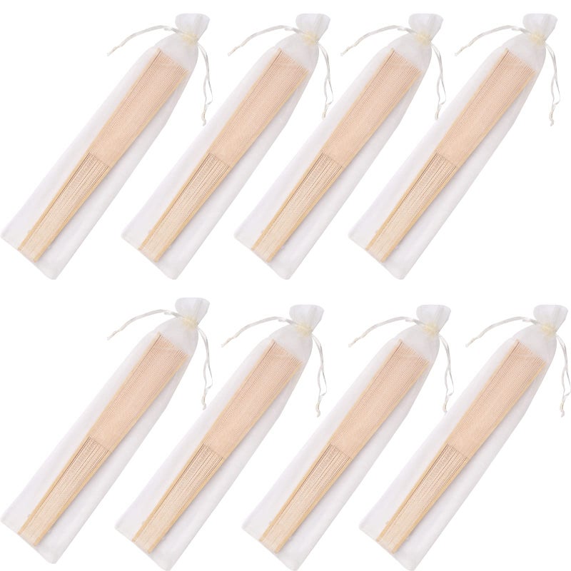 SL crafts 24pcs Imitated Silk Hand Fan Imitated Silk Fabric Bamboo Handheld Folded Fan Bridal Dancing Props Church Wedding Party Favors with Organza Bags (Cream) - Image 5
