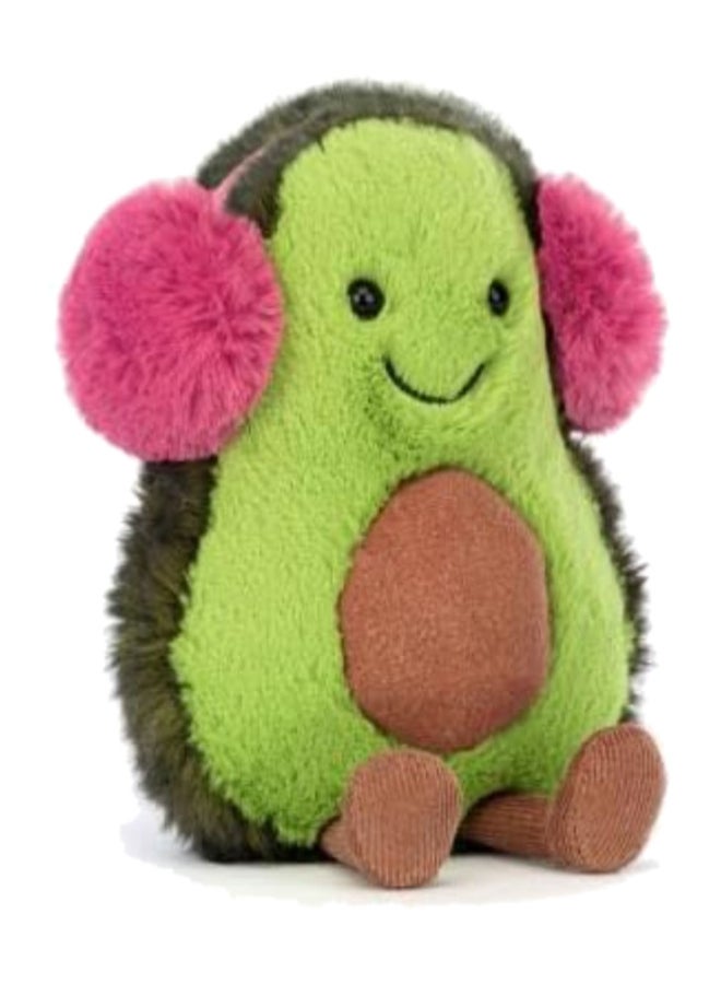 Amuseables Toastie Avocado Plush Toy 15cm – Soft Avocado Stuffed Character with Pink Ear Muffs, Fun Collectible Plush for Kids, Gifting & Fans