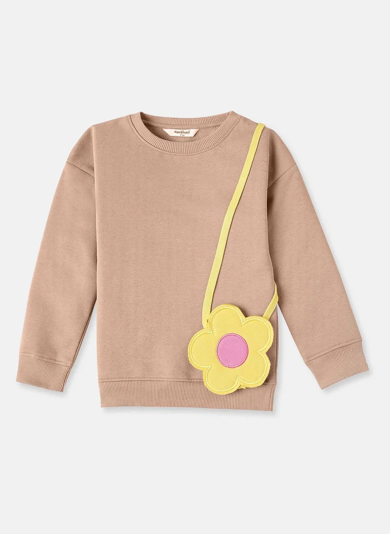 نوتيناتي Nautinati Girls Solid Fleece Sweatshirt and Joggers with Flower-Shaped Bag