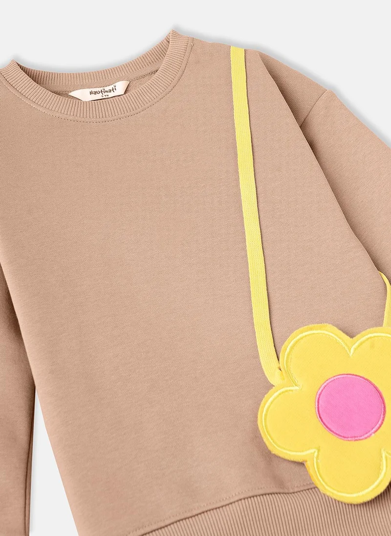 نوتيناتي Nautinati Girls Solid Fleece Sweatshirt and Joggers with Flower-Shaped Bag