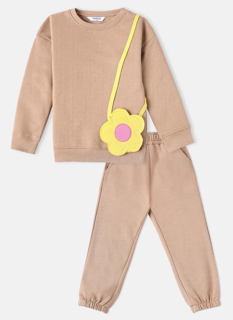 Nautinati Nautinati Girls Solid Fleece Sweatshirt and Joggers with Flower-Shaped Bag