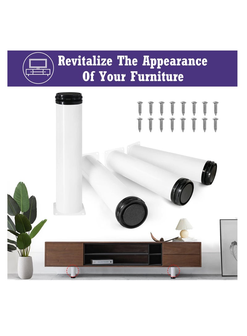 Excefore Metal Furniture Legs, 10 Inch Stainless Steel Adjustable Legs, White Metal Round Cabinet Legs, for Cabinets Sofa Table Shelves and DIY Furniture (White, 4 Pcs) - Image 2