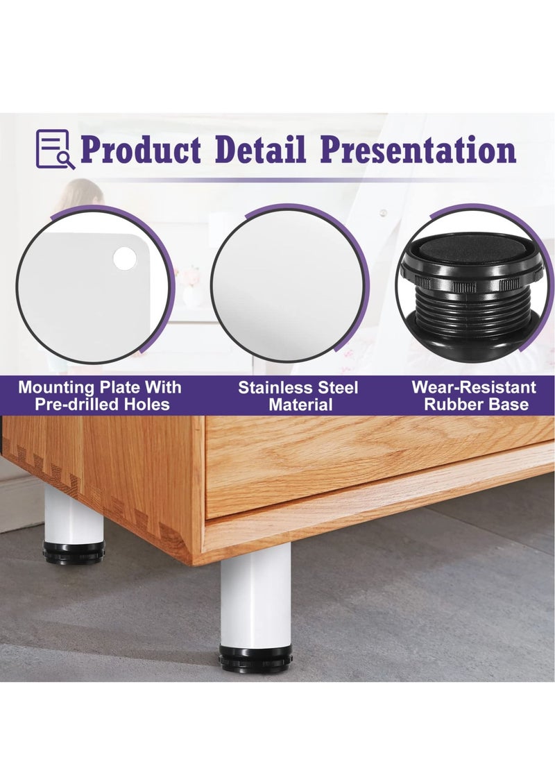 Excefore Metal Furniture Legs, 10 Inch Stainless Steel Adjustable Legs, White Metal Round Cabinet Legs, for Cabinets Sofa Table Shelves and DIY Furniture (White, 4 Pcs) - Image 3