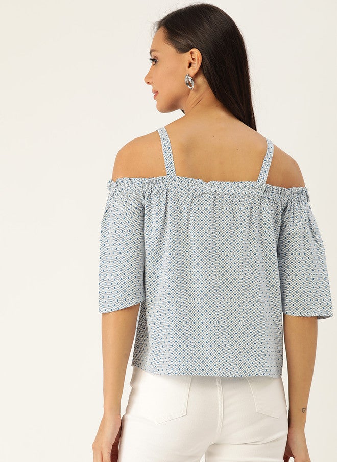 Rue Collection بلوزة باردو للنساء باللونين الأبيض والأزرق - Image 4