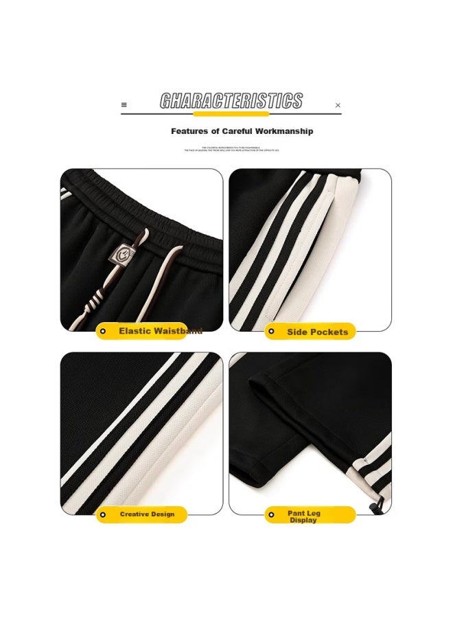 Dingfengbaoluo American-style Casual Pants For Men, Autumn Fashion Striped Loose Straight-leg Trousers With Drape And Comfort, Long Pants Dfk71 Black M - Image 1