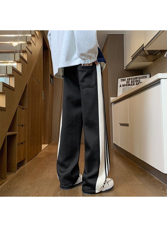 Dingfengbaoluo American-style Casual Pants For Men, Autumn Fashion Striped Loose Straight-leg Trousers With Drape And Comfort, Long Pants Dfk71 Black M - Image 3