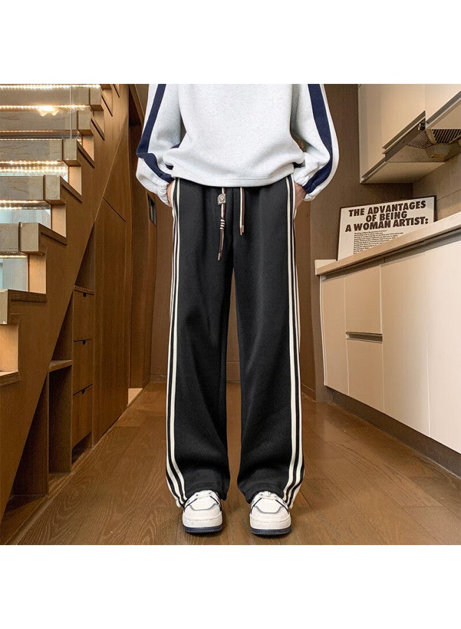 Dingfengbaoluo American-style Casual Pants For Men, Autumn Fashion Striped Loose Straight-leg Trousers With Drape And Comfort, Long Pants Dfk71 Black M - Image 2
