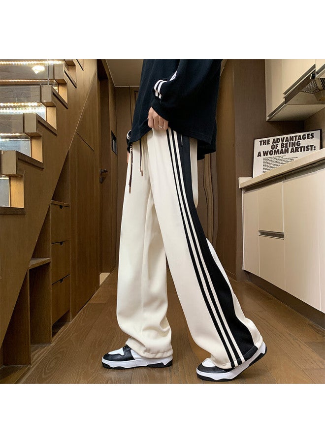 Dingfengbaoluo American-style Casual Pants For Men, Autumn Fashion Striped Loose Straight-leg Trousers With Drape And Comfort, Long Pants Dfk71 Black M - Image 5