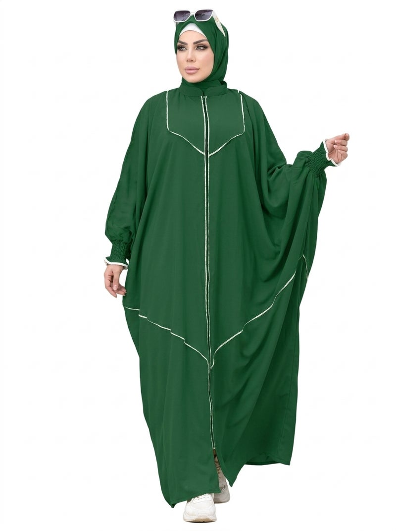 GREEN - Elegant Green Women's Abaya with Luxurious Embroidery Details, Suitable for Daily & Formal Occasions, Deep Green Color - Image 4