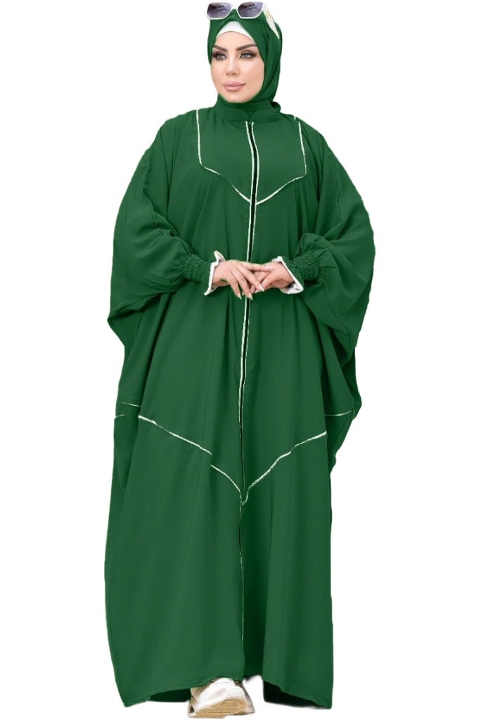GREEN - Elegant Green Women's Abaya with Luxurious Embroidery Details, Suitable for Daily & Formal Occasions, Deep Green Color - Image 1