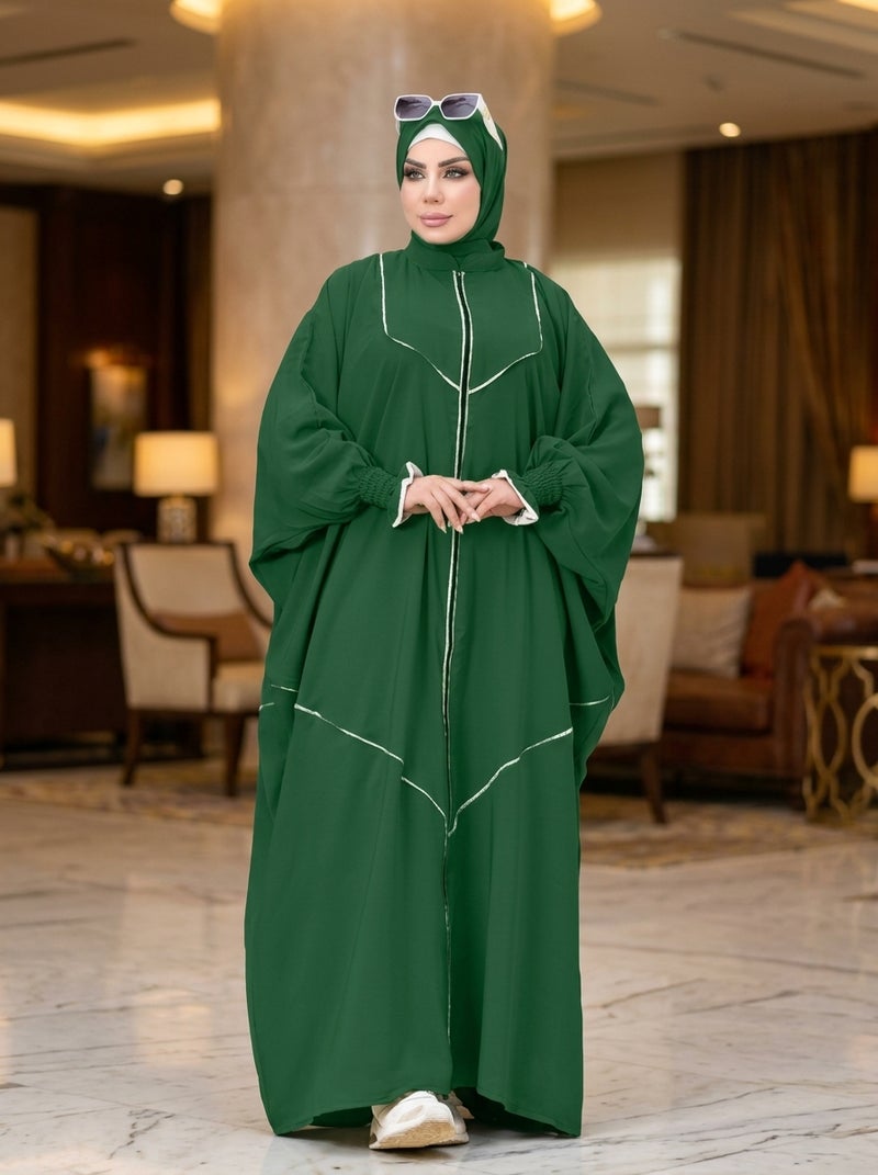 GREEN - Elegant Green Women's Abaya with Luxurious Embroidery Details, Suitable for Daily & Formal Occasions, Deep Green Color - Image 5