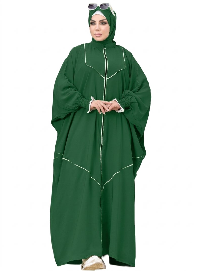 GREEN - Elegant Green Women's Abaya with Luxurious Embroidery Details, Suitable for Daily & Formal Occasions, Deep Green Color - Image 2