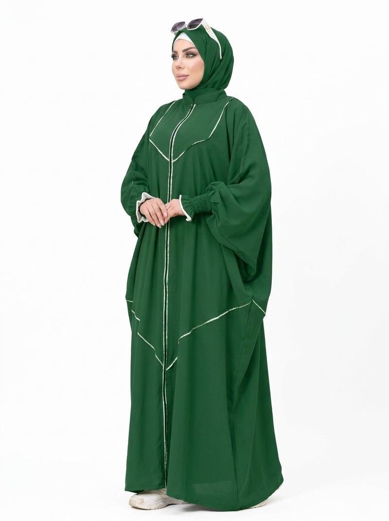 GREEN - Elegant Green Women's Abaya with Luxurious Embroidery Details, Suitable for Daily & Formal Occasions, Deep Green Color - Image 3